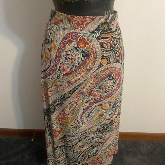 Vince Camuto Gold/Green etc. Paisley print skirt, size L - Picture 1 of 4